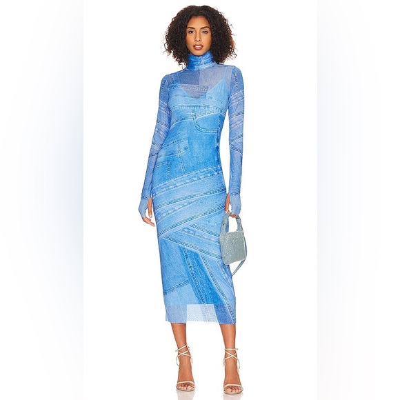 AFRM shailene denim print maxi dress in blue- XS nwt - Picture 4 of 4